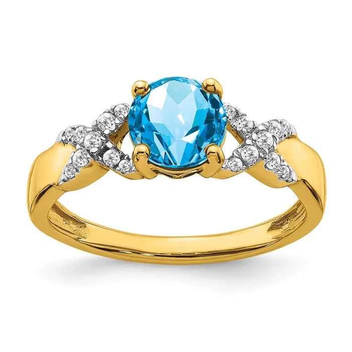 14k TwoTone Gold Blue Topaz and Real Diamond Ring Goldia Rings