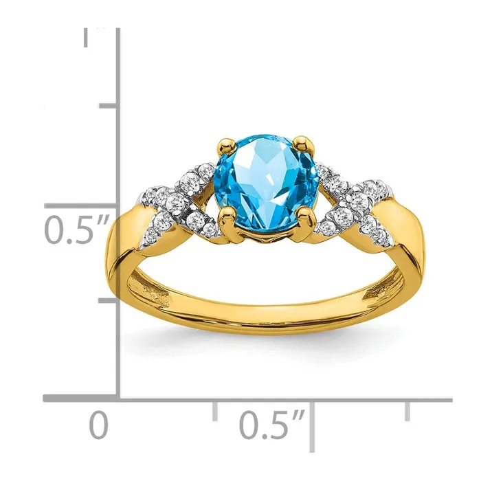 14k TwoTone Gold Blue Topaz and Real Diamond Ring Goldia Rings