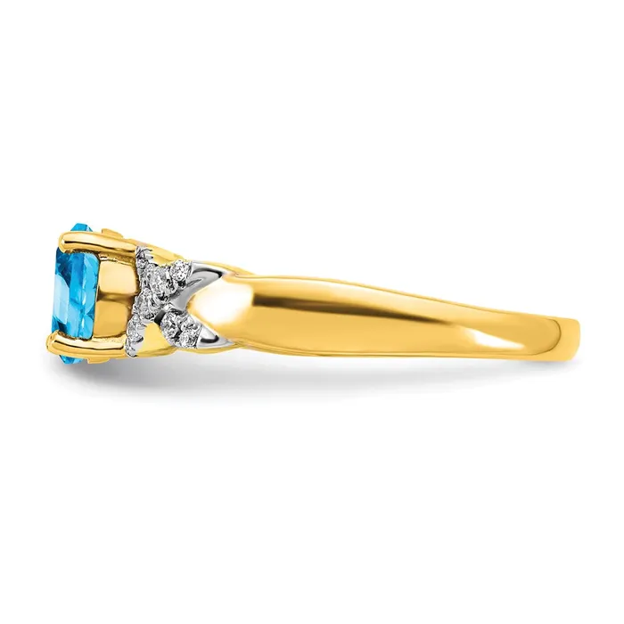 14k TwoTone Gold Blue Topaz and Real Diamond Ring Goldia Rings