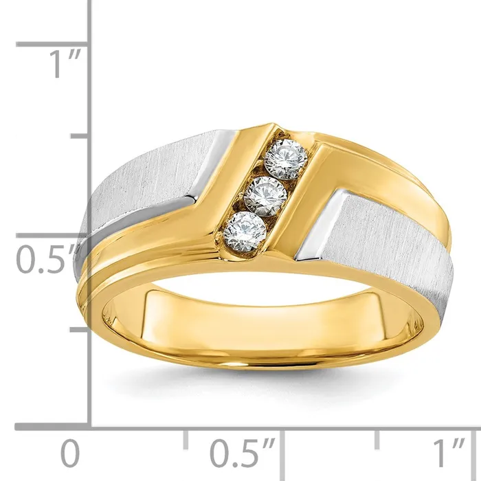 14k Twotone Gold Mens Polished and Satin 14 carat Diamond Complete Ring Goldia Rings