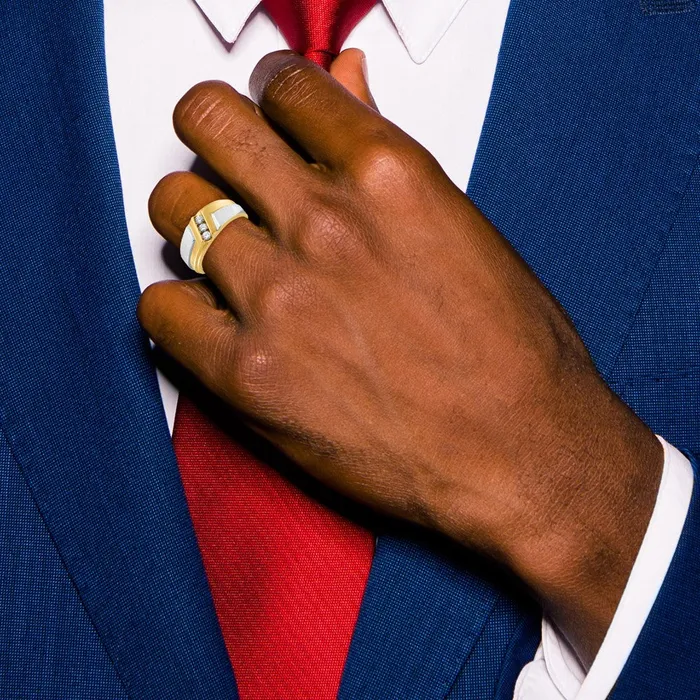 14k Twotone Gold Mens Polished and Satin 14 carat Diamond Complete Ring Goldia Rings
