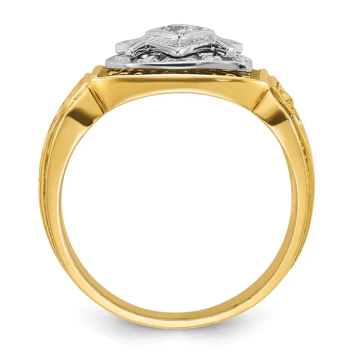 14k Twotone Gold Mens Polished and Textured Blue Lodge Master Masonic Ring Mounting Goldia Rings