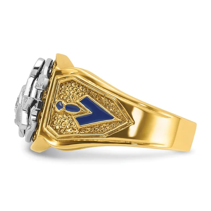 14k Twotone Gold Mens Polished and Textured Blue Lodge Master Masonic Ring Mounting Goldia Rings