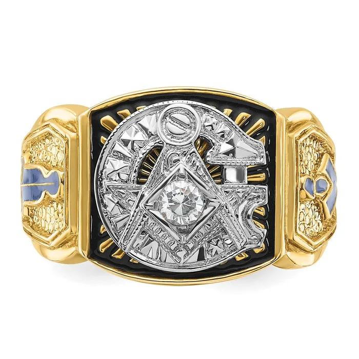 14k Twotone Gold Mens Polished and Textured Blue Lodge Master Masonic Ring Mounting Goldia Rings