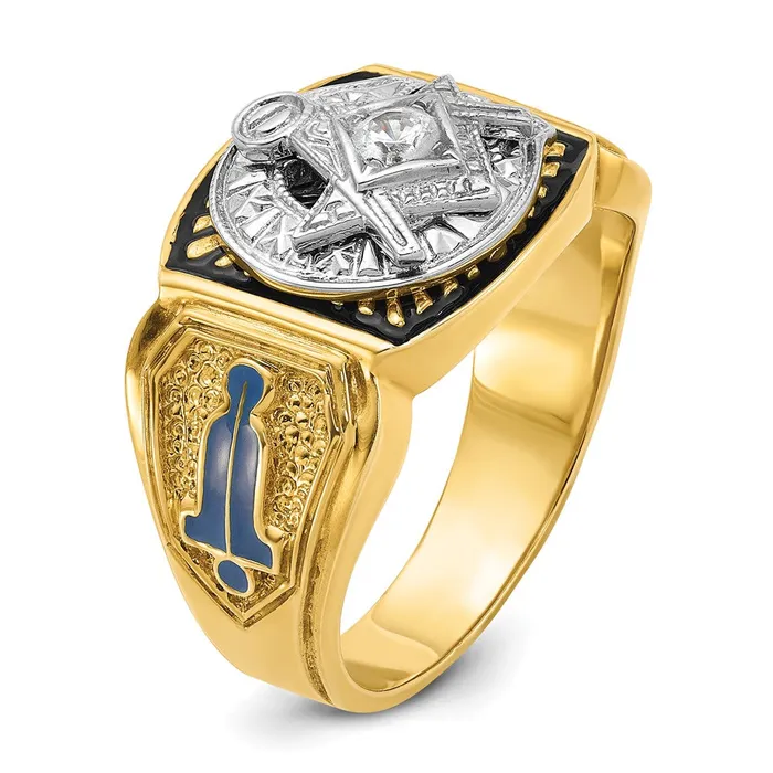 14k Twotone Gold Mens Polished and Textured Blue Lodge Master Masonic Ring Mounting Goldia Rings