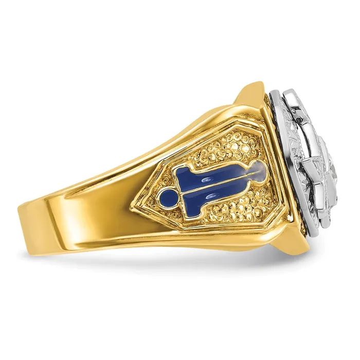 14k Twotone Gold Mens Polished and Textured Blue Lodge Master Masonic Ring Mounting Goldia Rings