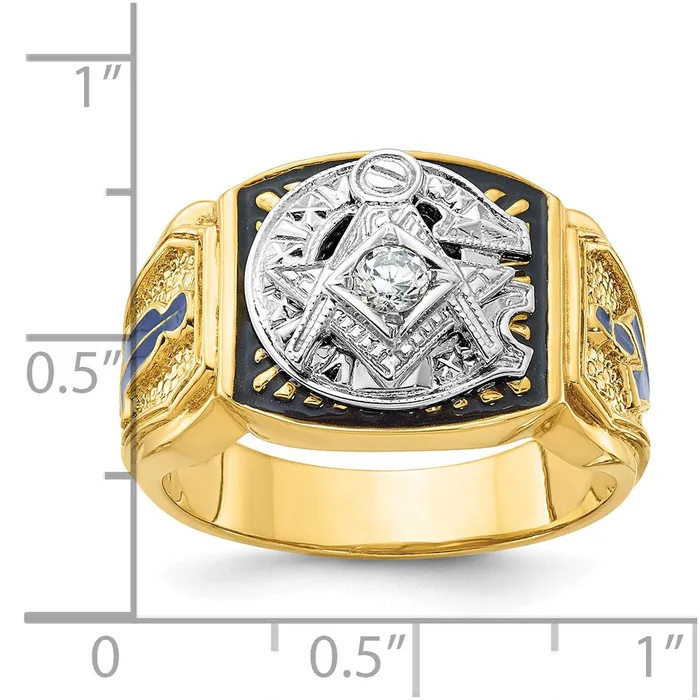 14k Twotone Gold Mens Polished and Textured Blue Lodge Master Masonic Ring Mounting Goldia Rings