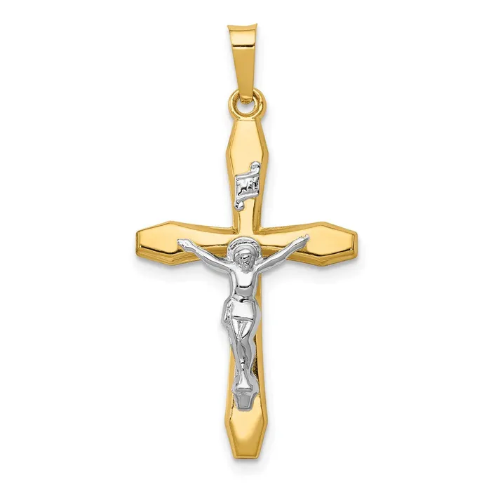 14k Twotone Gold Polished INRI Crucifix Pendant Goldia Rings