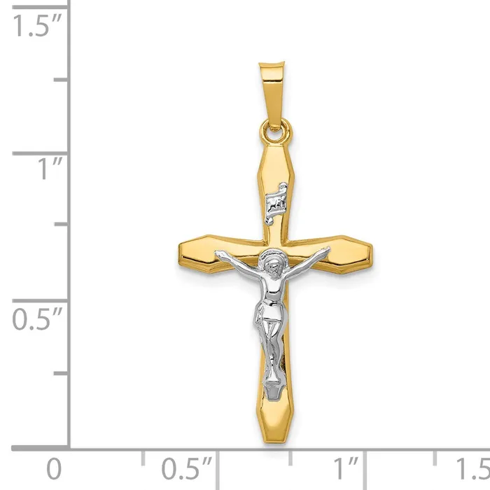 14k Twotone Gold Polished INRI Crucifix Pendant Goldia Rings