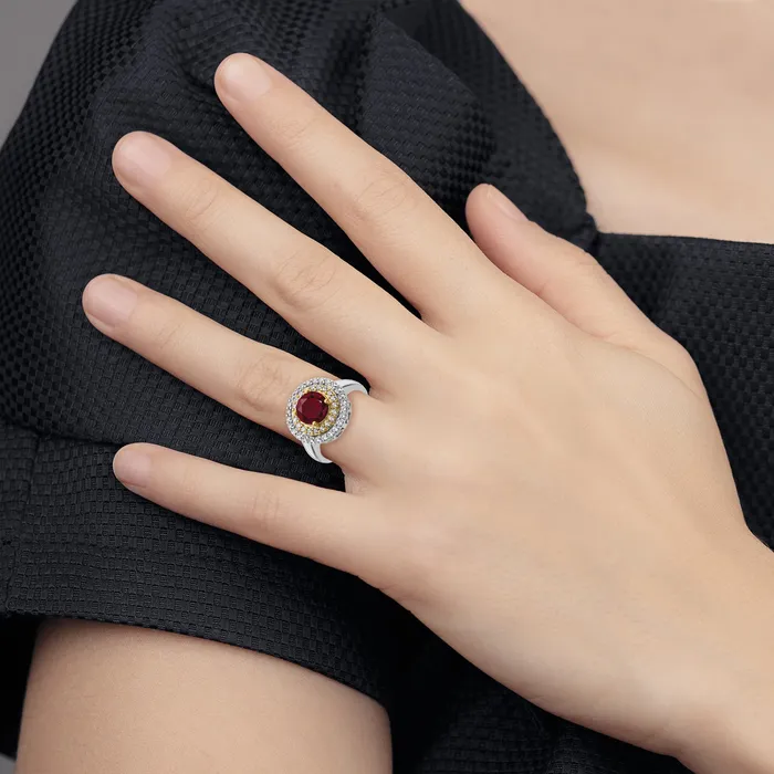 14k TwoTone Lab Grown VSSI FGH Diamond Created Ruby Ring Goldia Rings