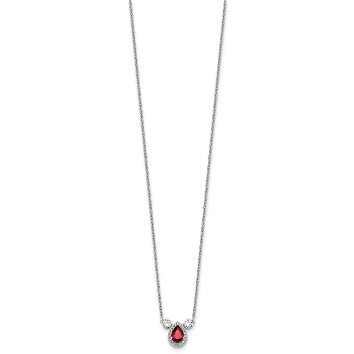 14k White Gold 12 Ct Lab Grown Diamond VSSI G and Created Ruby Three Stone 16 inch Necklace Goldia Necklaces