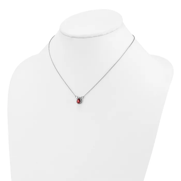 14k White Gold 12 Ct Lab Grown Diamond VSSI G and Created Ruby Three Stone 16 inch Necklace Goldia Necklaces
