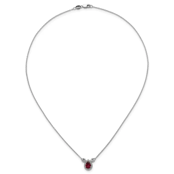 14k White Gold 12 Ct Lab Grown Diamond VSSI G and Created Ruby Three Stone 16 inch Necklace Goldia Necklaces