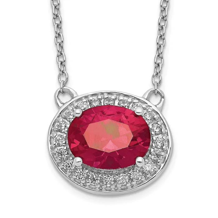 14k White Gold 15 Ct Lab Grown Diamond VSSI G and Created Ruby 18 inch Necklace Goldia Necklaces