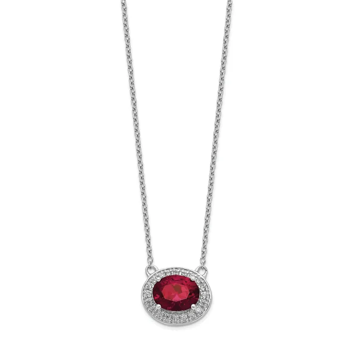 14k White Gold 15 Ct Lab Grown Diamond VSSI G and Created Ruby 18 inch Necklace Goldia Necklaces