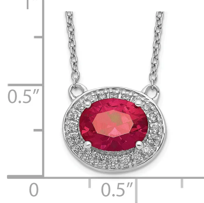 14k White Gold 15 Ct Lab Grown Diamond VSSI G and Created Ruby 18 inch Necklace Goldia Necklaces