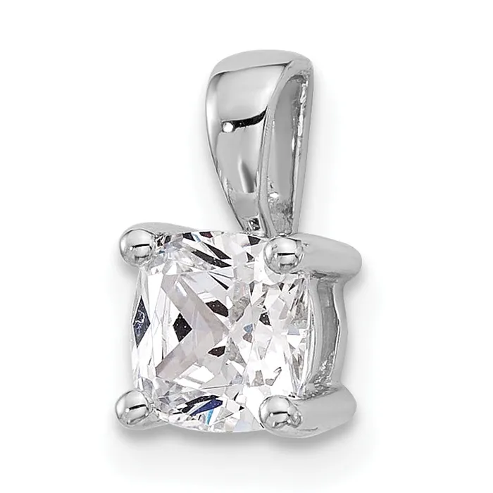 14k White Gold 34 Ct Lab Grown Diamond VSSI G Cushion Four Prong Pendant Goldia Necklaces