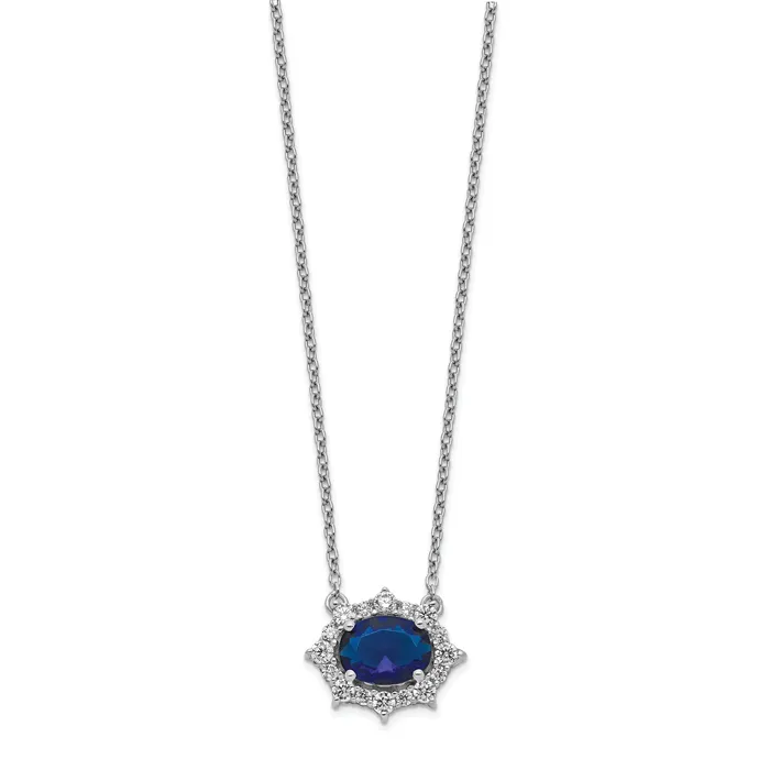 14k White Gold 38 Ct Lab Grown Diamond VSSI G and Created Sapphire 18 inch Necklace Goldia Necklaces