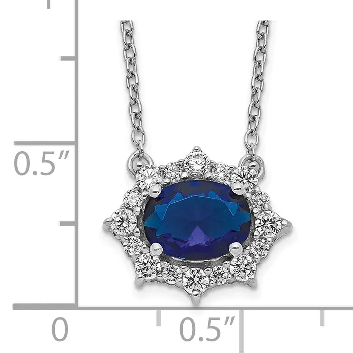 14k White Gold 38 Ct Lab Grown Diamond VSSI G and Created Sapphire 18 inch Necklace Goldia Necklaces