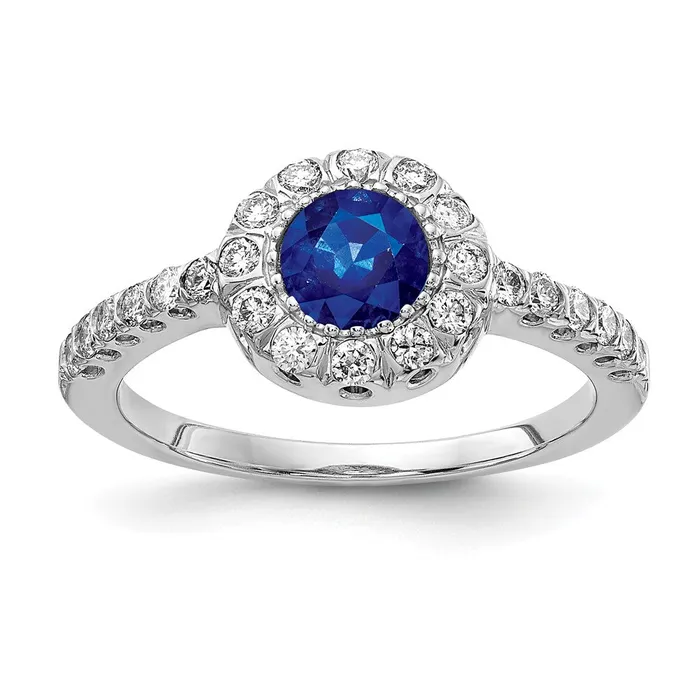 14k White Gold 5mm Sapphire AA Real Diamond ring Goldiacom Rings