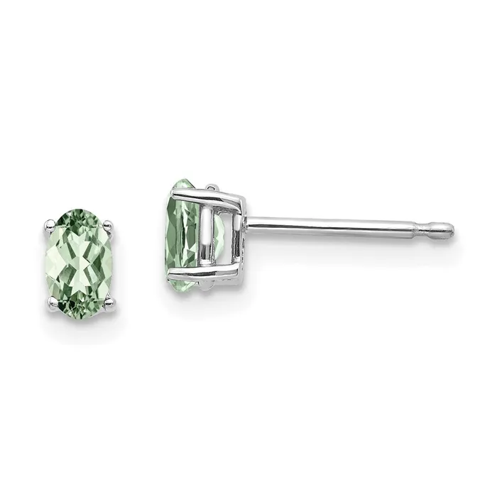 14k White Gold 5x3 Oval Green Quartz Earrings Goldia Earrings