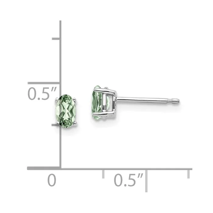 14k White Gold 5x3 Oval Green Quartz Earrings Goldia Earrings