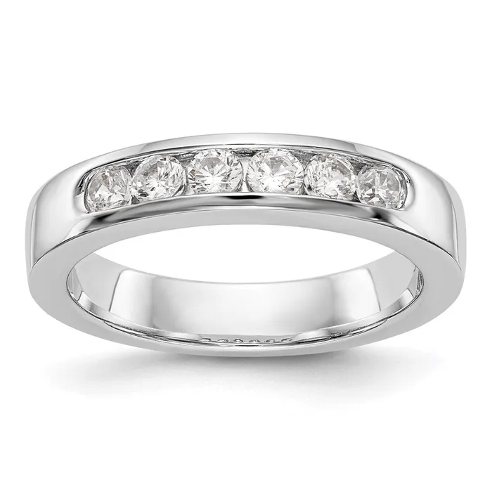 14K White Gold 6Stone Real Diamond Channel Band goldiaca Rings