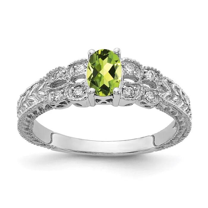 14k White Gold 6x4mm Oval Peridot Checker A Real Diamond ring Goldia Rings