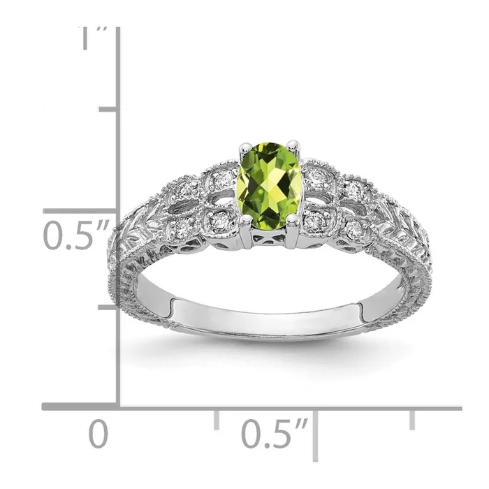 14k White Gold 6x4mm Oval Peridot Checker A Real Diamond ring Goldia Rings
