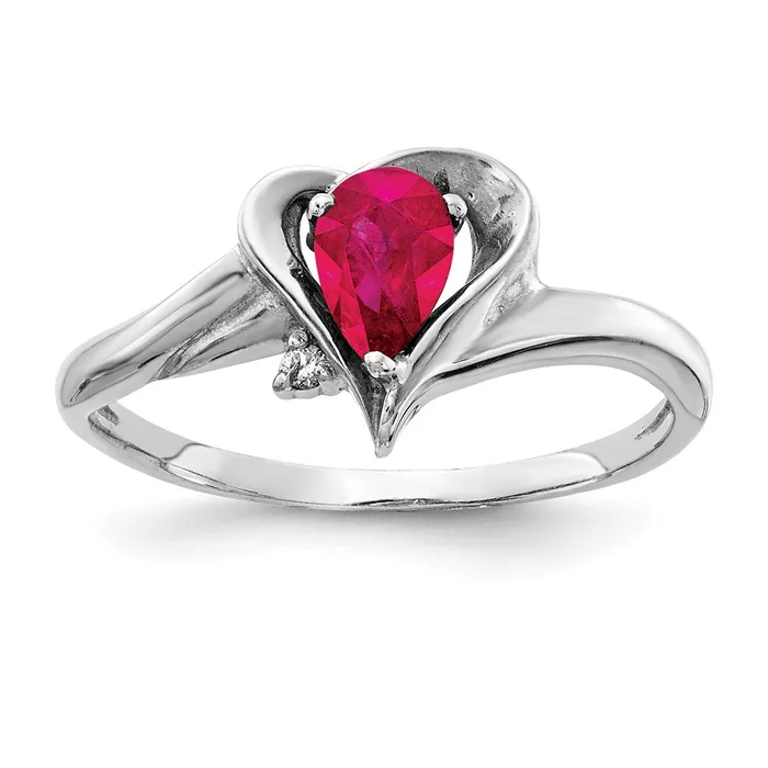 14k White Gold 6x4mm Pear Ruby AAA Diamond ring Goldia Rings
