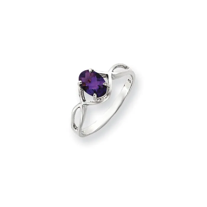 14k White Gold 7x5mm Oval Amethyst Checker ring Goldia Rings