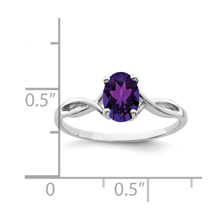 14k White Gold 7x5mm Oval Amethyst Checker ring Goldia Rings