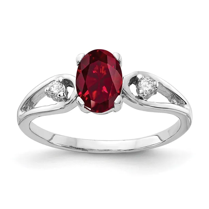 14k White Gold 7x5mm Oval Created Ruby A Real Diamond ring goldiaca Rings