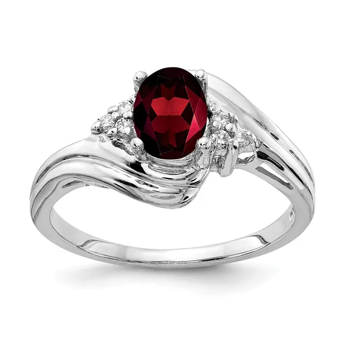 14k White Gold 7x5mm Oval Garnet VS Real Diamond ring goldiaca Rings