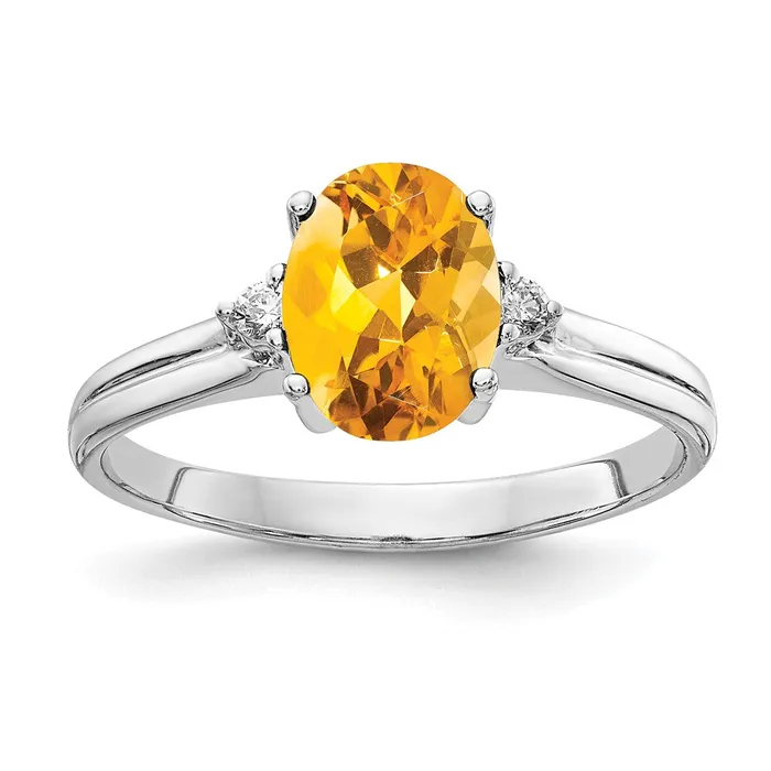 14k White Gold 8x6mm Oval Citrine VS Diamond ring Goldia Rings