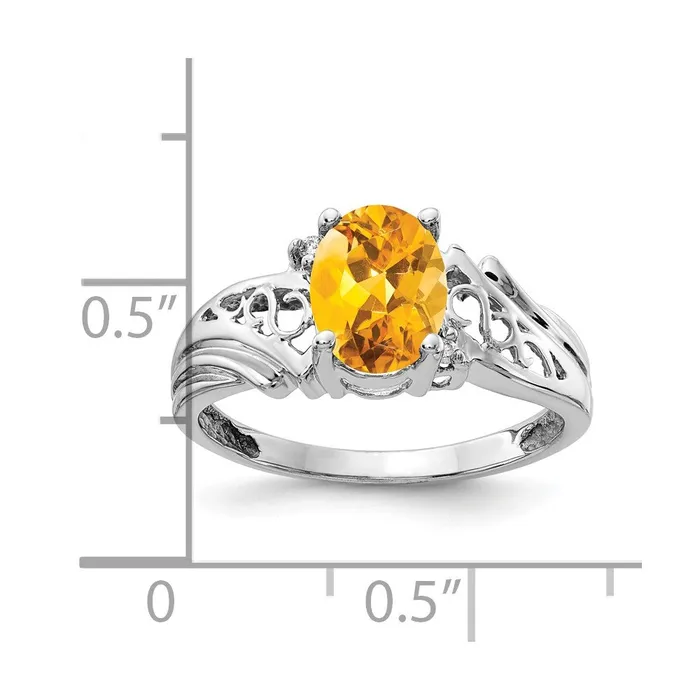 14k White Gold 8x6mm Oval Citrine VS Diamond ring Goldia Rings