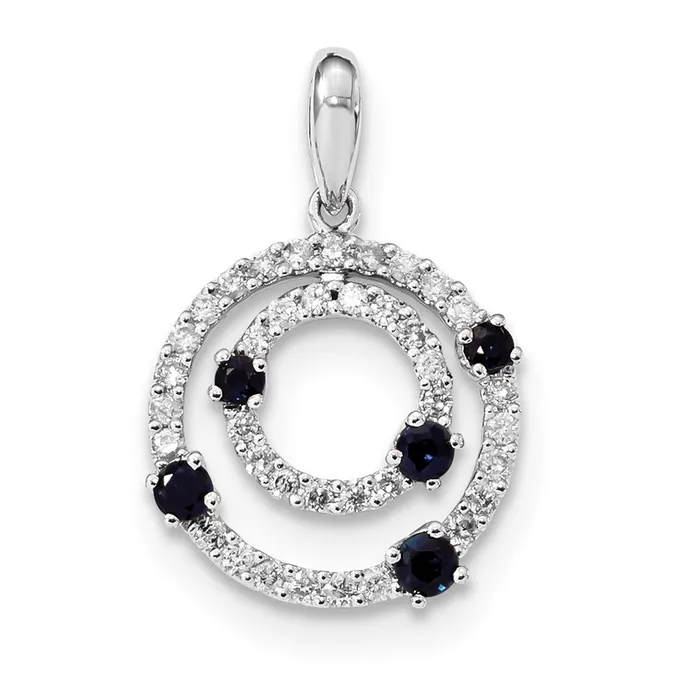 14k White Gold Diamond and Sapphire Round Polished Pendant Goldiacom Necklaces