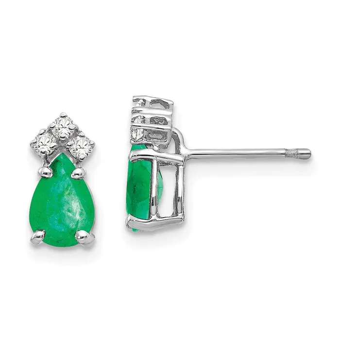 14k White Gold Emerald Real Diamond Post Earrings Goldia Earrings