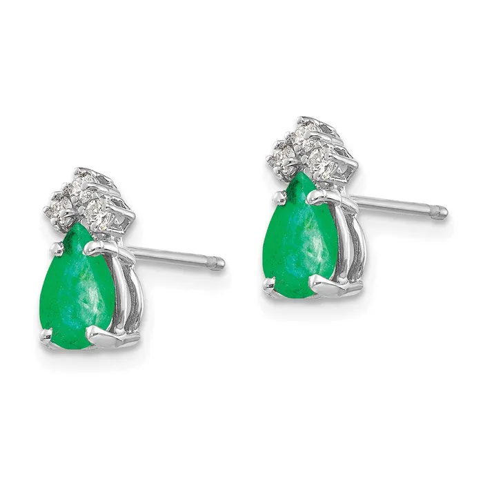 14k White Gold Emerald Real Diamond Post Earrings Goldia Earrings