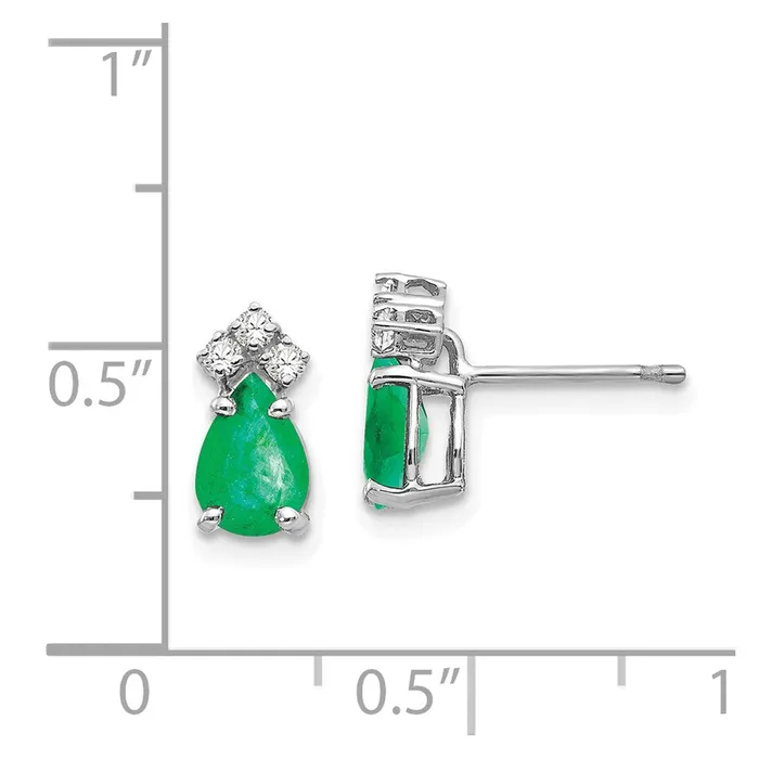 14k White Gold Emerald Real Diamond Post Earrings Goldia Earrings