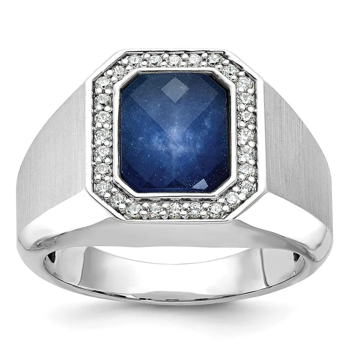 14k White Gold Mens Satin Sapphire Doublet Stone and 14 carat Diamond Complete Ring Goldia Rings 14k White Gold Mens Satin Sapphire Doublet Stone and 14 carat Diamond Complete Ring Goldia Rings