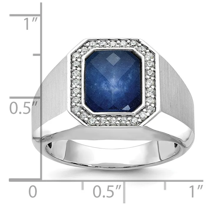 14k White Gold Mens Satin Sapphire Doublet Stone and 14 carat Diamond Complete Ring Goldia Rings