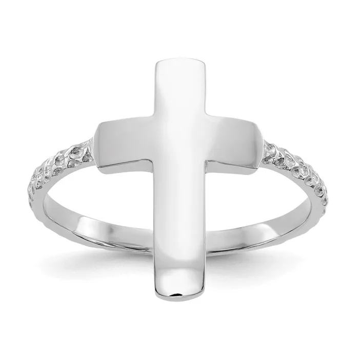 14k White Gold Polished Textured Cross Ring Goldia Rings