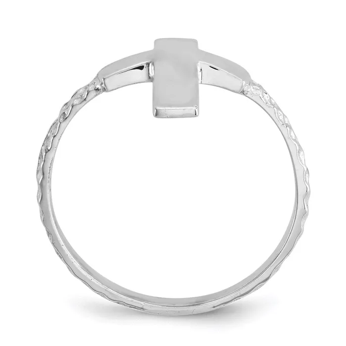 14k White Gold Polished Textured Cross Ring Goldia Rings