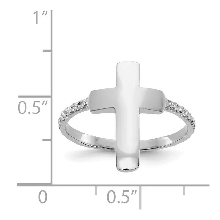 14k White Gold Polished Textured Cross Ring Goldia Rings