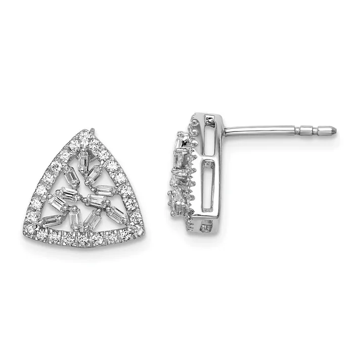 14k White Gold Polished Triangle Real Diamond Post Earrings Goldia Earrings