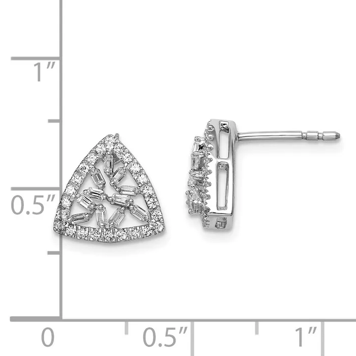 14k White Gold Polished Triangle Real Diamond Post Earrings Goldia Earrings