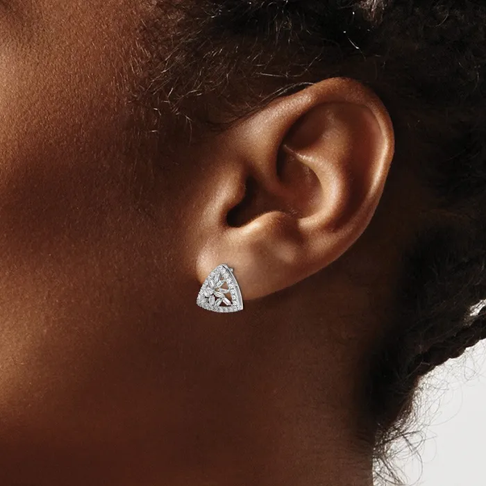 14k White Gold Polished Triangle Real Diamond Post Earrings Goldia Earrings