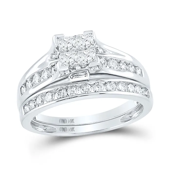 14k White Gold Princess Diamond Bridal Wedding Ring Set 1 Cttw Size 8 gndatlanta Rings