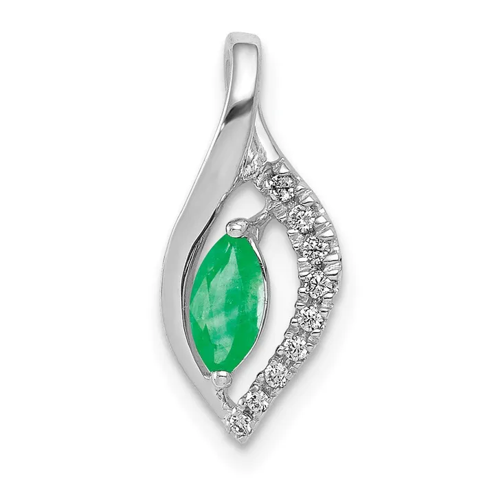 14k White Gold Real Diamond and Marquise Emerald Pendant Goldia Necklaces